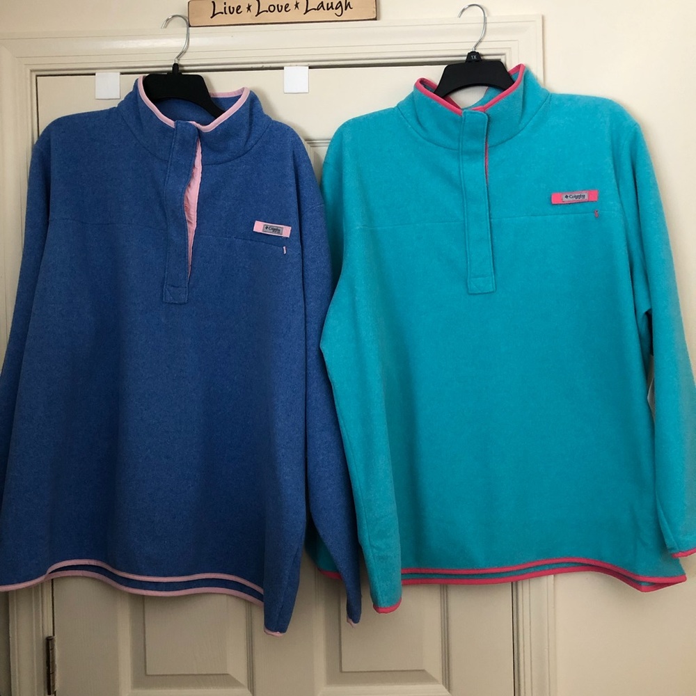 Columbia pullover fleece jackets blue / mint green